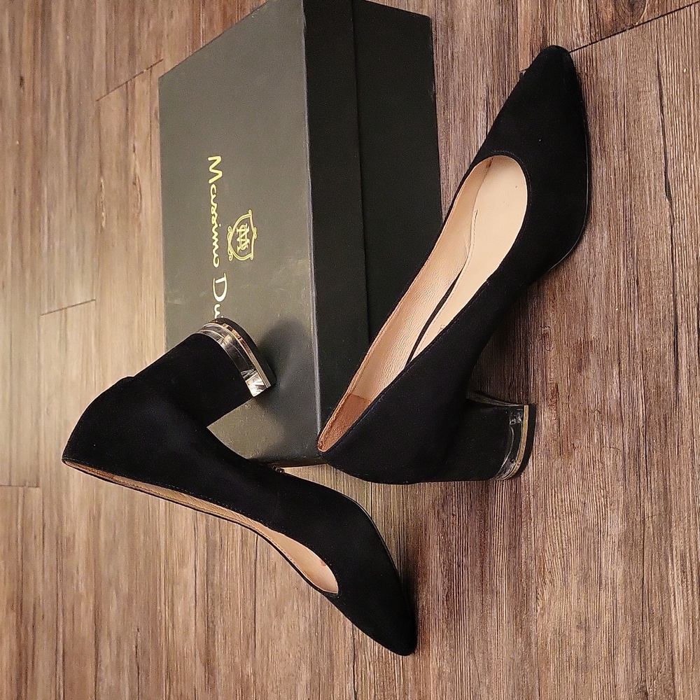 Massimo Dutti Block Heel Black Suede